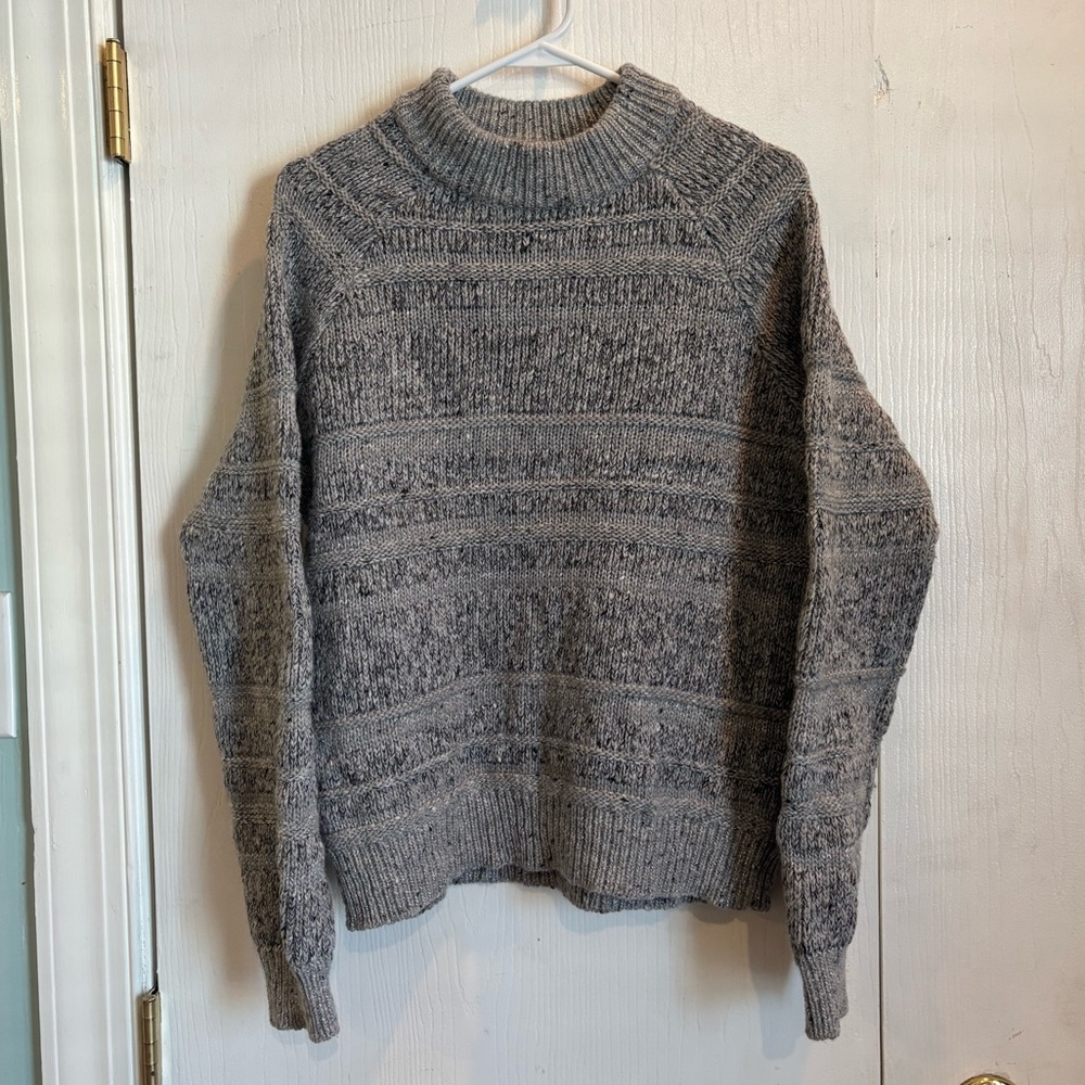 Anthro Seen Worn Kept Gray/Silver Crewneck Sweater Merino Wool
